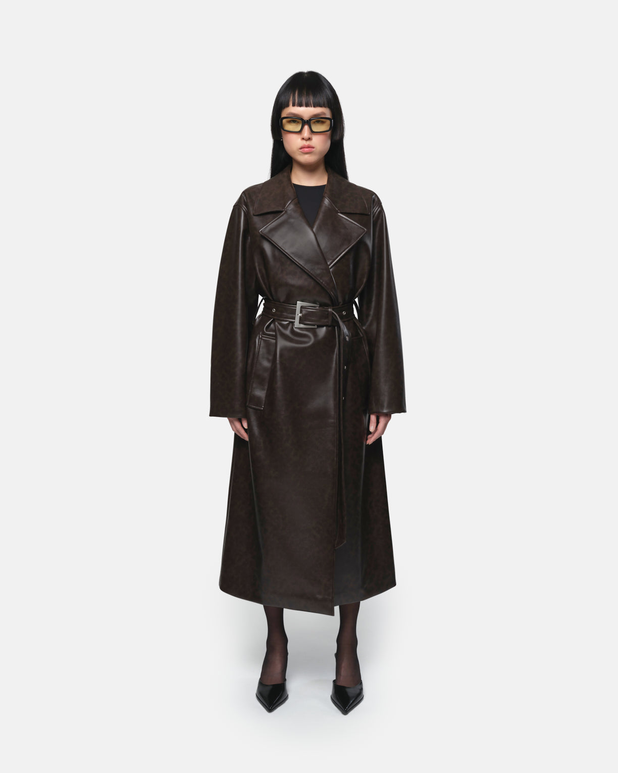 Tate Vegan Leather Trench Coat in Java – Apparis