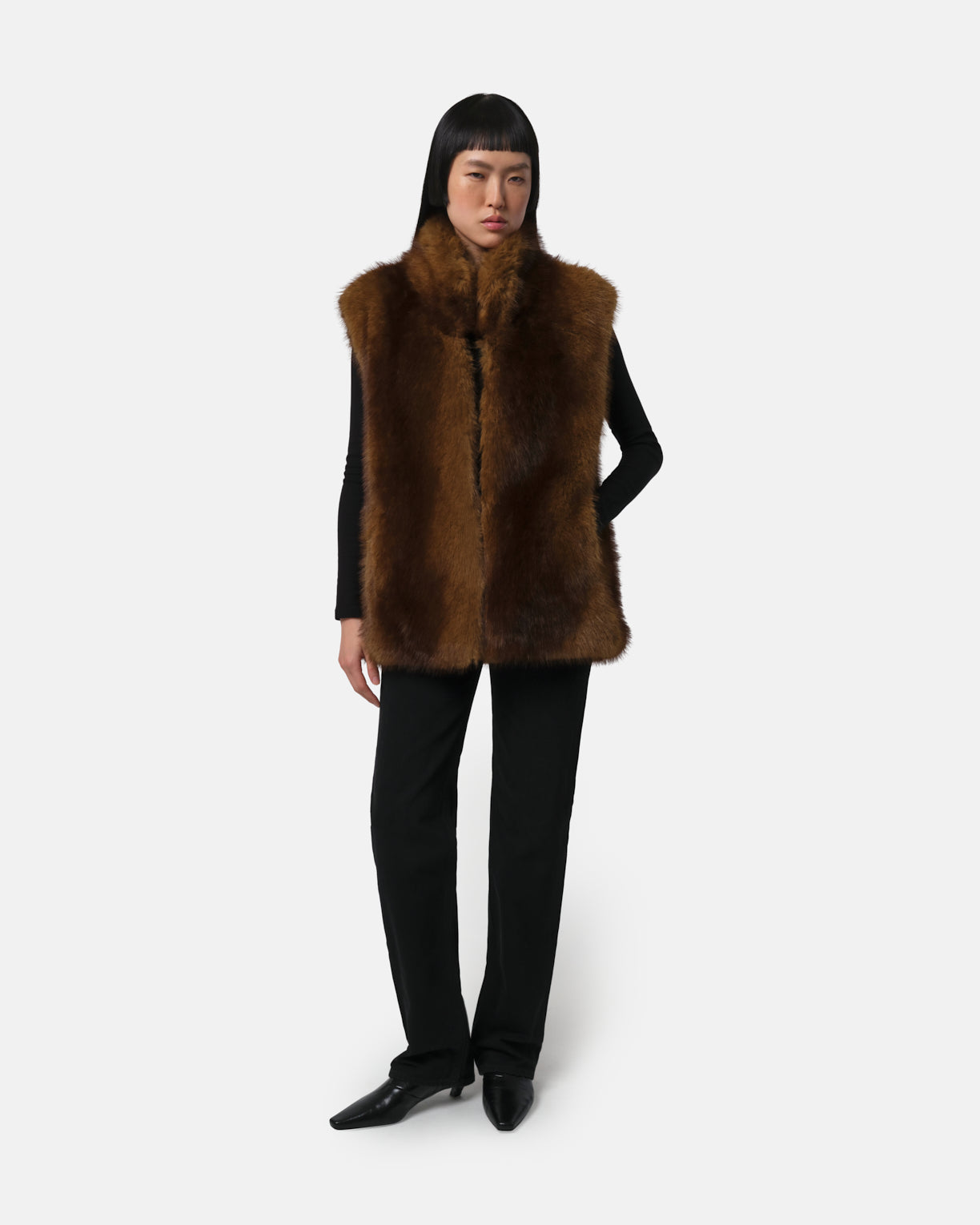 Laila Faux Mink Vest in Brown – Apparis