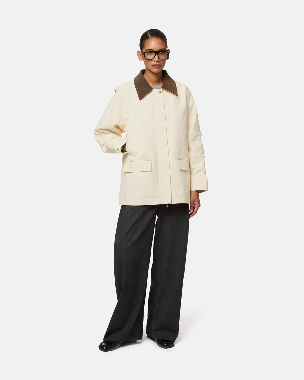 black dress shirt with khaki pants Clive Canvas Workwear Jacket