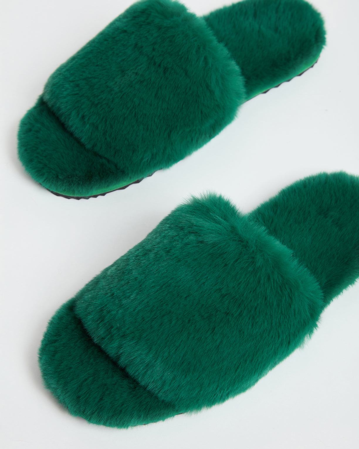 Green sales fur slippers