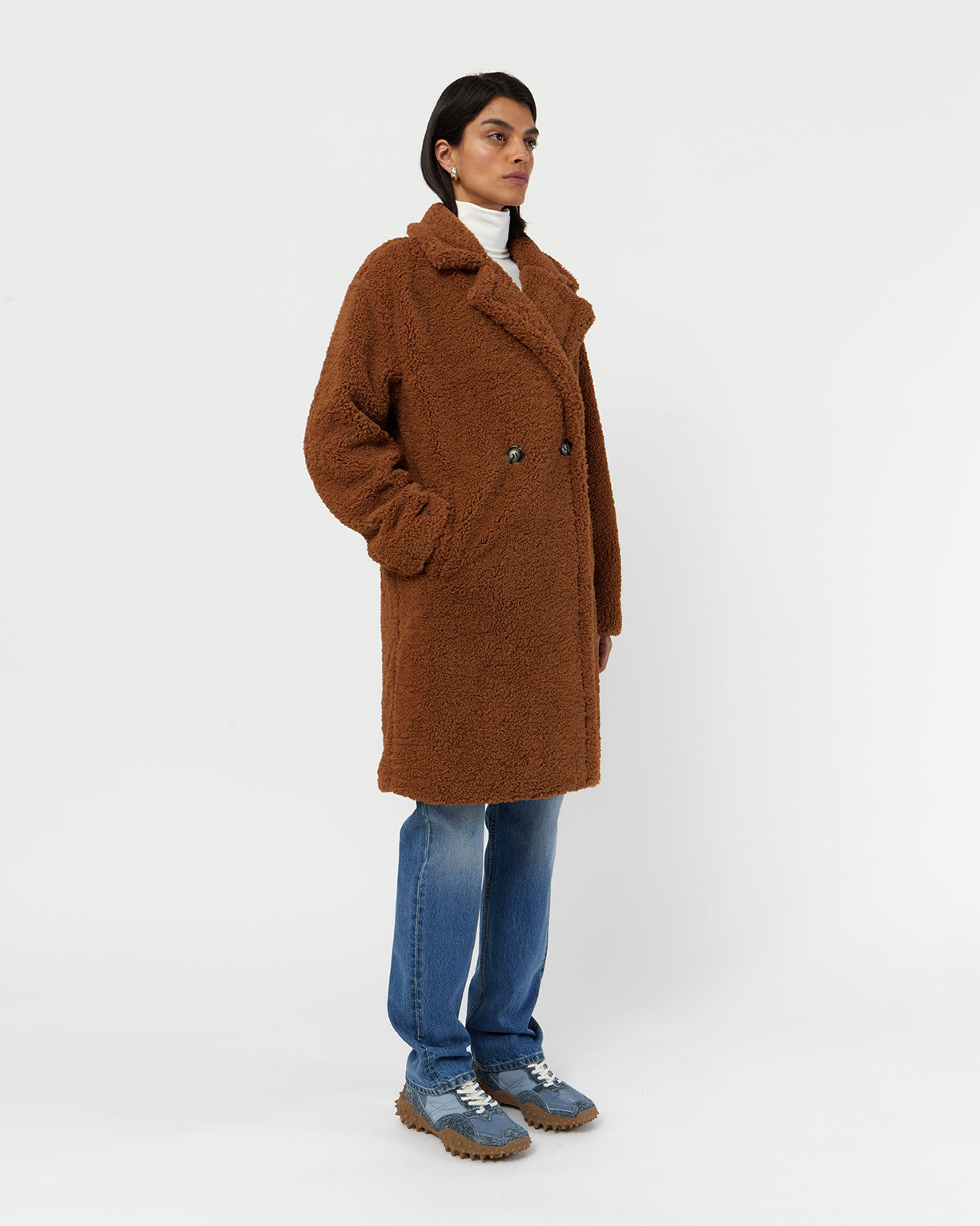 Camel faux cheap shearling coat