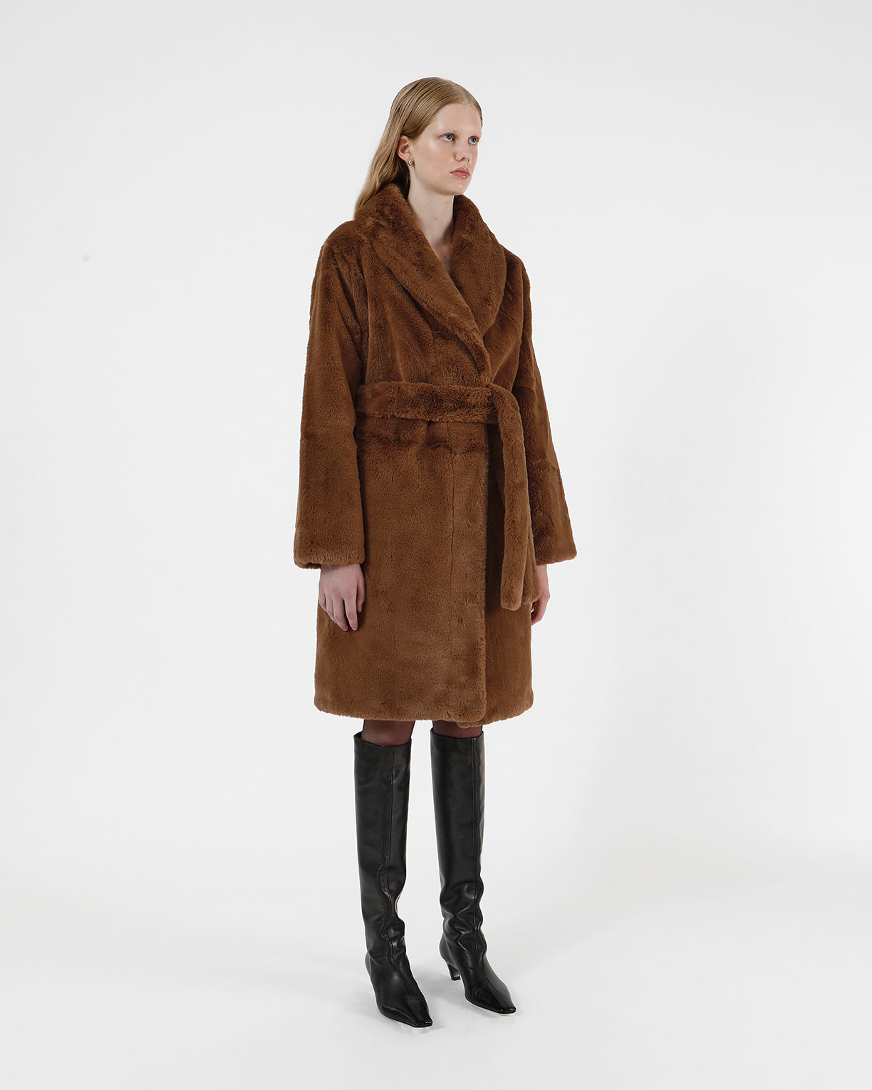 Bree Camel  Faux Fur Belted Coat – Apparis