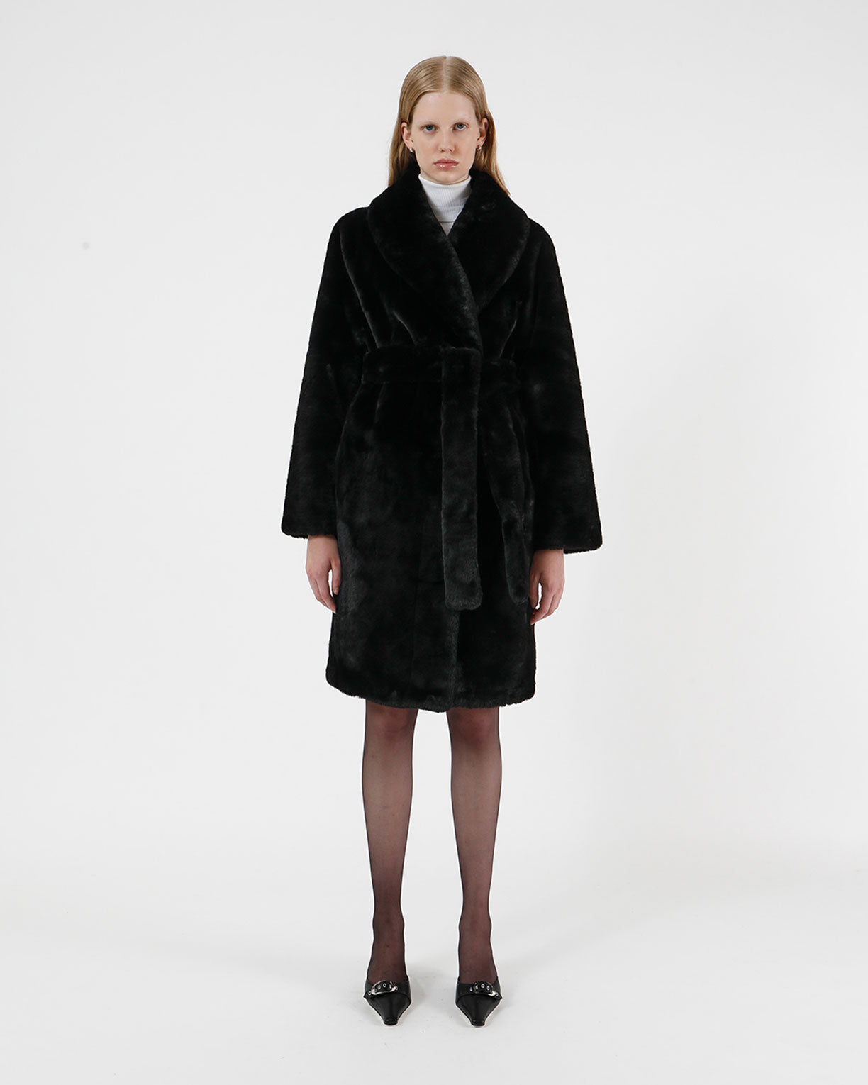 Bree Noir | Faux Fur Belted Coat – Apparis