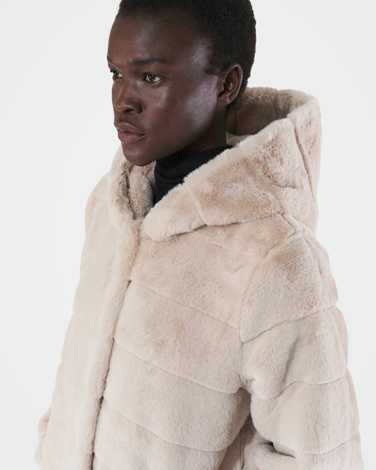 Cream faux discount fur hooded jacket