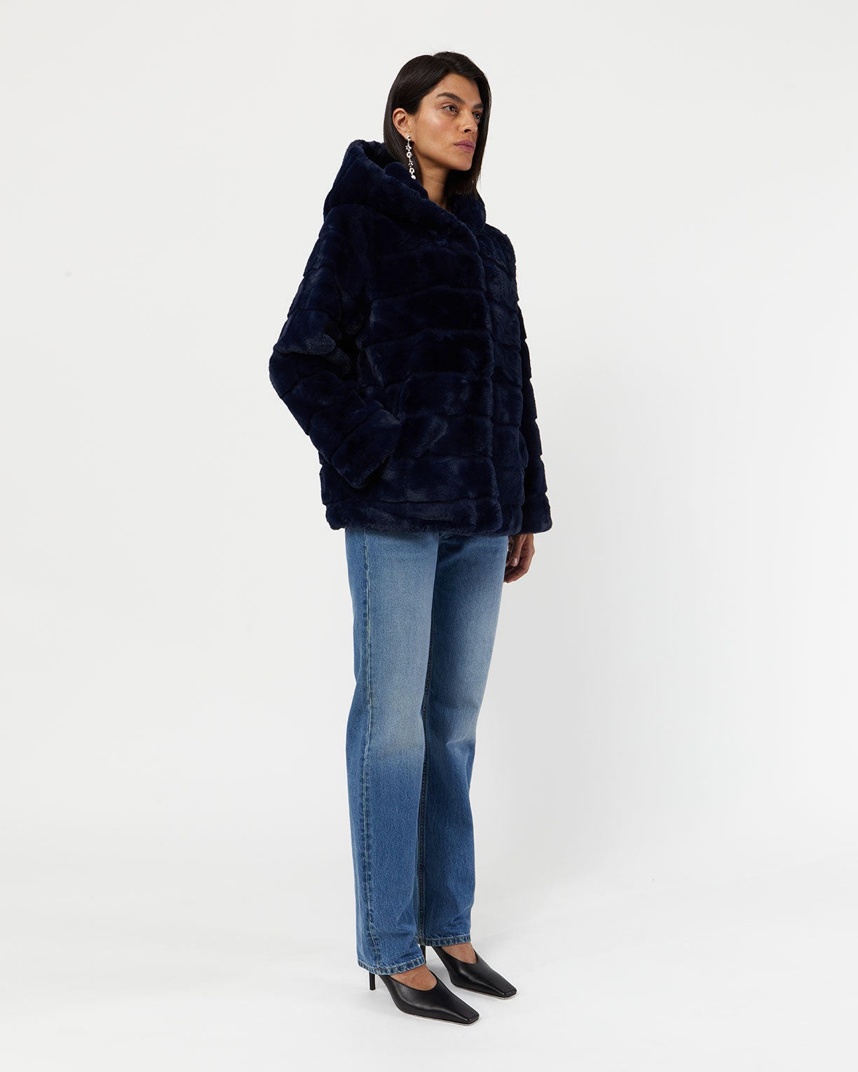 Goldie Faux Fur Coat Navy Blue – Apparis