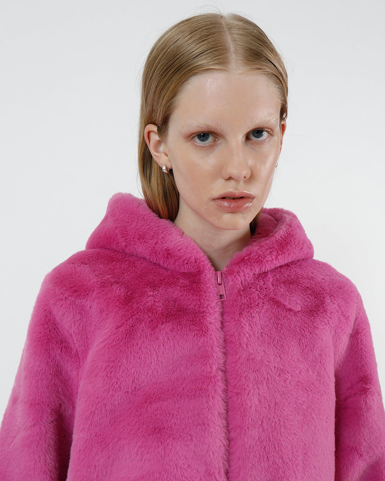 Pink faux fur online hoodie