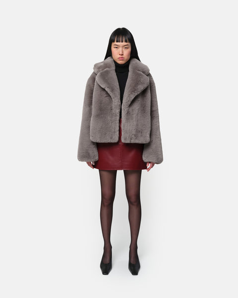 新品　FAUX FUR COAT Miller Faux Fur Coat in Granite – Apparis