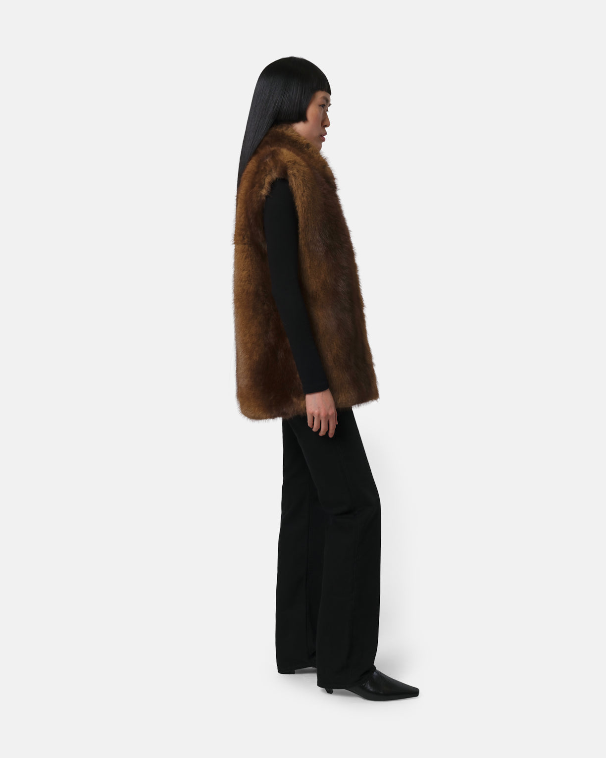 Laila Faux Mink Vest in Brown – Apparis