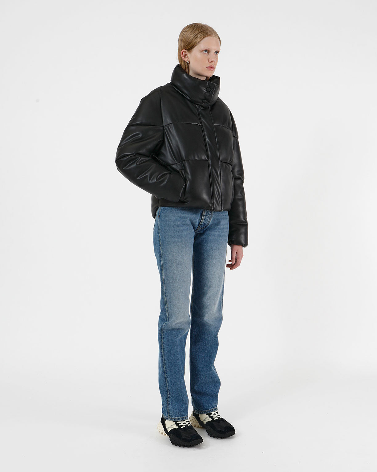 Jemma Noir I Faux Leather Puffer Jacket – Apparis