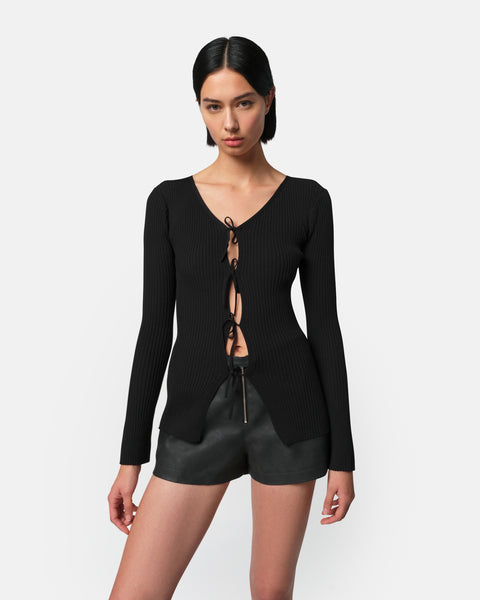Wren Tie Cardigan Noir – Apparis
